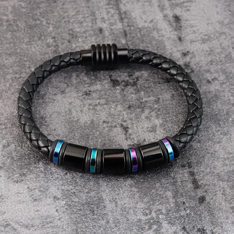 Punk Threaded Button Metal Weaving Bracelet for Men Women Stainless Steel Twining Classic Style Charm Black High Quality