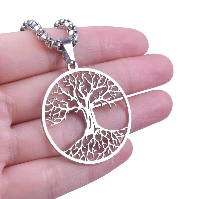 Long Chain Around Neck Necklaces For Women Men Accessories Stainless Steel Pendant Necklace Tree Of Life Charm Male Jewelry Gift