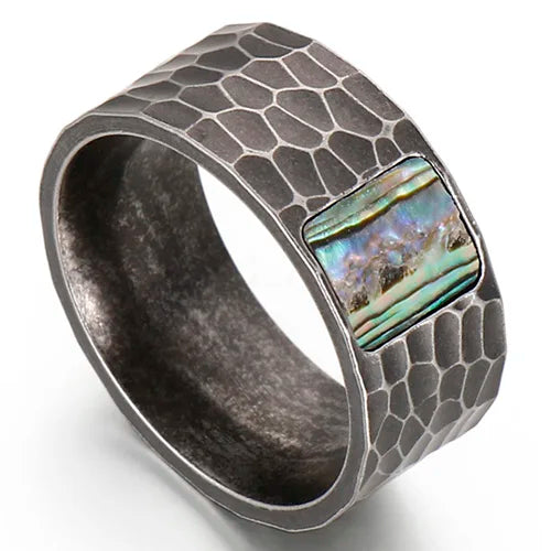 Vintage Stainless Steel Men's Finger-Rings Black Shell Ring For Men Boys Male Mens Jewellery 2022 Items