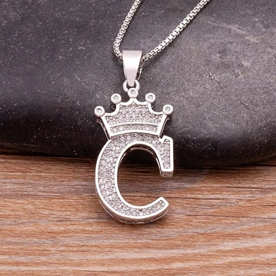 Nidin Luxury A-Z Crown Alphabet Pendant Chain Necklace Punk Style Lucky Initial Name Jewelry Fine Party Wedding