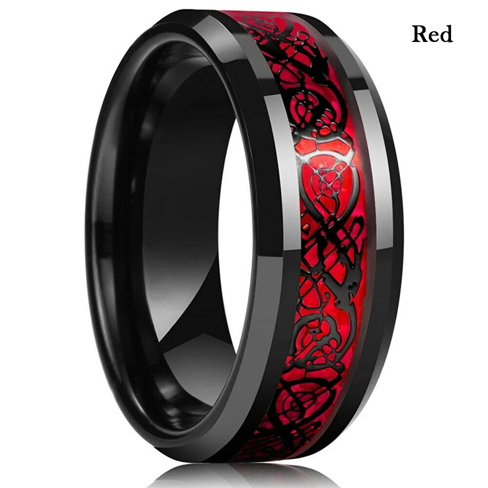 Fashion 8mm Stainless Steel Celtic Dragon Rings For Men Inlay Purple Carbon Fiber Rings Wedding Band Jewelry Birthday Gifts