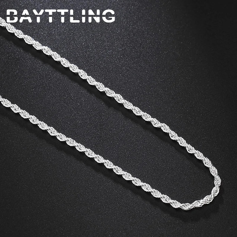 BAYTTLING New 16/18/20/22/24 Inch 925 Sterling Silver 2MM Twisted Rope Chain Necklace For Woman Man Fashion Wedding