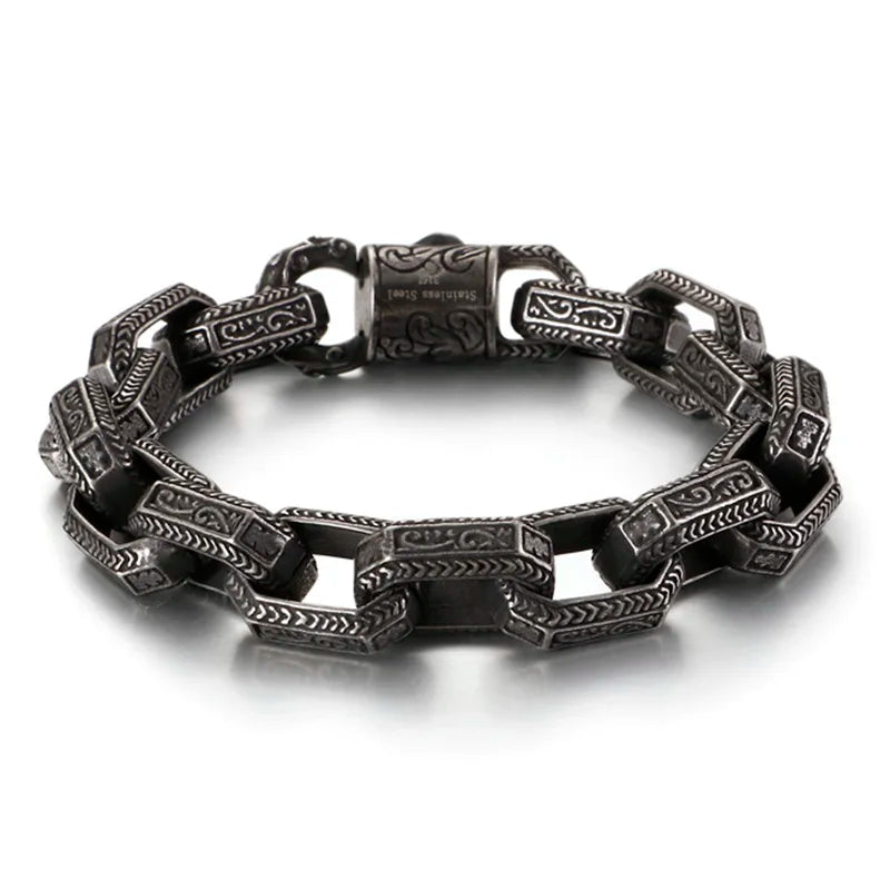 Fongten Vintage Square Bracelet For Men Stainless Steel Totem Viking Charm Heavy Bracelets Bangle Male Jewelry Pulsera
