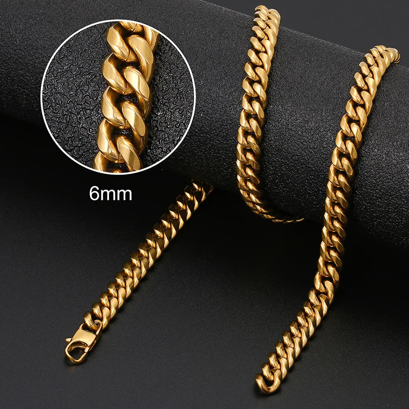8mm 6mm Classic Cuban Chain Stainless Steel Necklace For Men's Women Chains Around The Neck Gold Silver Color Necklace Gift