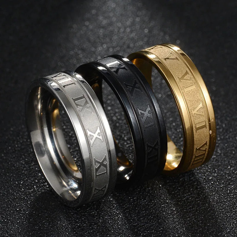 Roman Numeral Ring — 6mm Stainless Steel