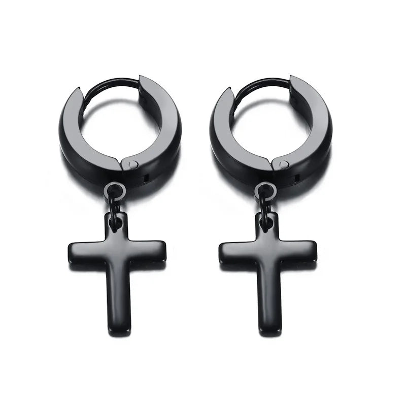 Cross Mini Huggie Hoop Earring — Stainless Steel