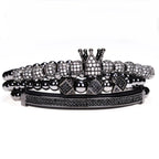 3pcs/Set Luxury Gold Color Beads Royal King Crown Dice Charm CZ Ball Bracelet Mens Fashion Bracelets & Bangles Multi