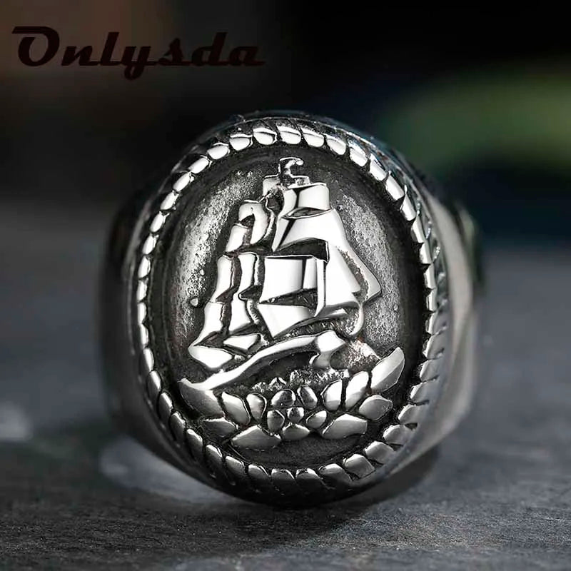 Vintage Sailboat Stainless Steel Ring