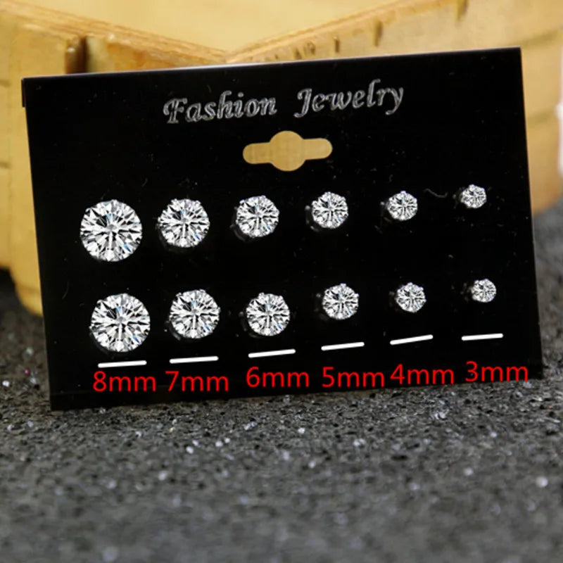 New 12 Pair/Pack White Shiny Wedding Stud Earrings Set For Women Men Crystal Jewelry Accessories Oorbellen Jewelry
