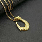 Nordic Viking Fish Hook Pendant Necklace — Gold, Stainless Steel