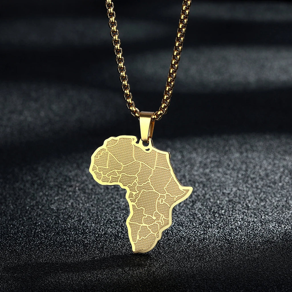 Kinitial Stainless Steel African Country Map Pendant Charm Necklace Jewelry Clavicle Chain Necklace for Women Party