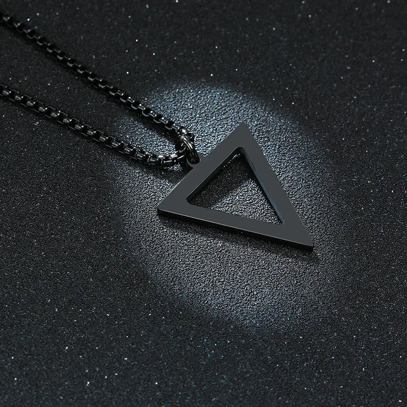 Black Triangle Pendant Necklace — Stainless