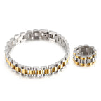 10MM Wide Watch Strap Chain Bracelet Men Luxury Gold Color Stainless Steel Bracelets For Women Finger Ring Men's Single