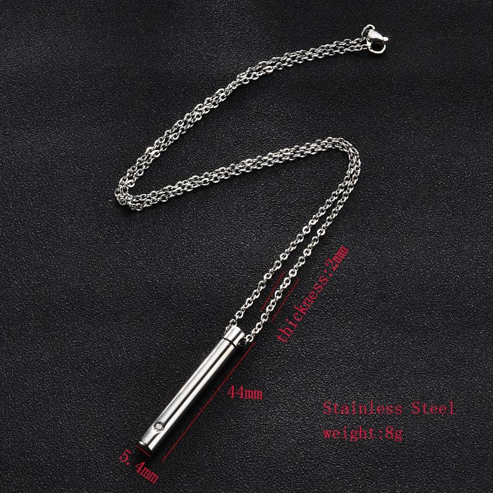 Cylinder Memorial Urn Pendant — Stainless Steel