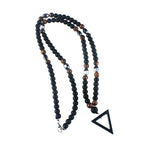 Retro Black Long Necklace Tiger-Eye Stone Beads with Triangle Pendant for Men and Women Natural Jewelry Fashion Gift