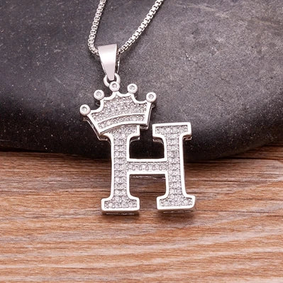 Nidin Luxury A-Z Crown Alphabet Pendant Chain Necklace Punk Style Lucky Initial Name Jewelry Fine Party Wedding