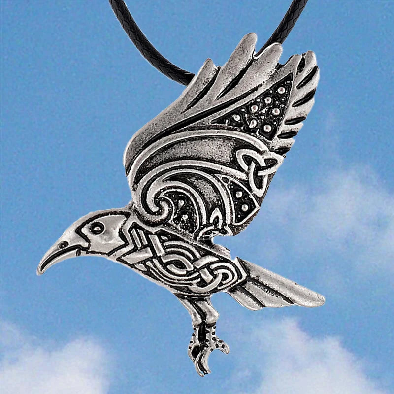 Vintage Nordic Viking Crow Totem Pendant Necklace for Men