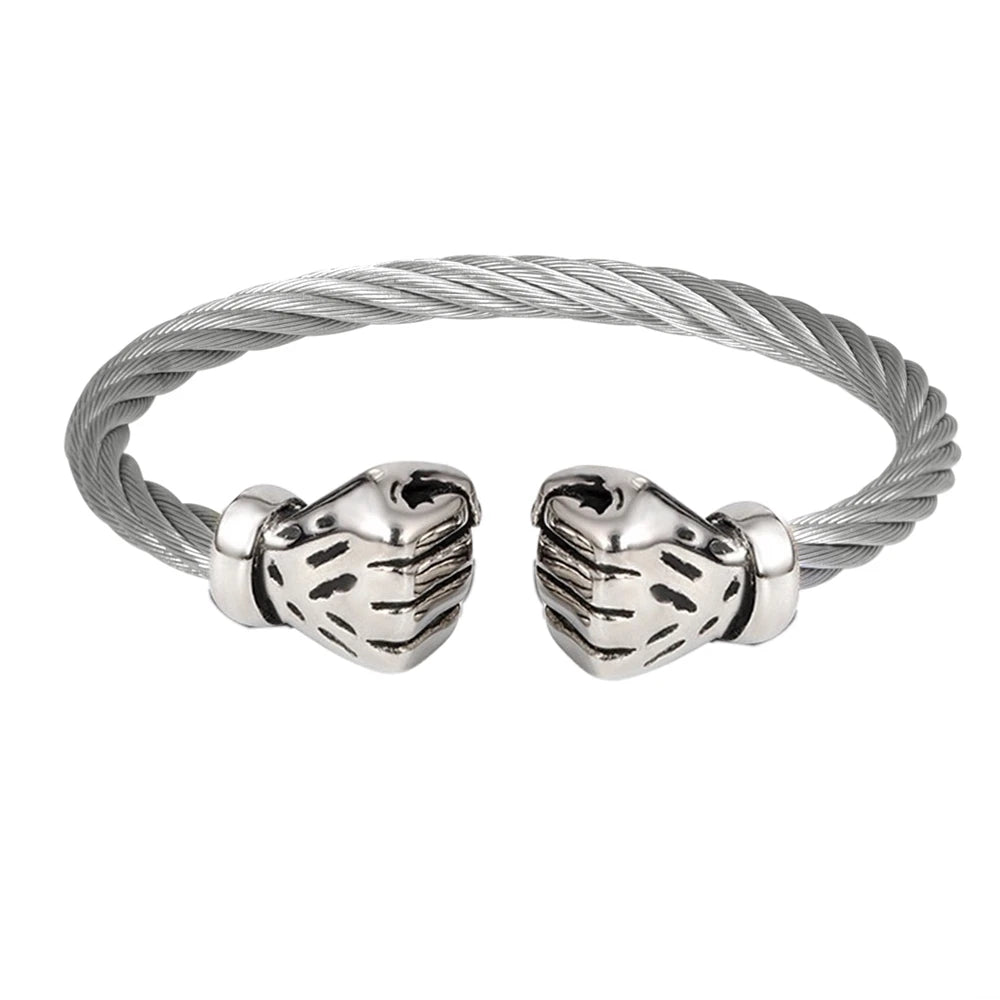 Fist Open Cuff Bangle Elastic Bracelet for Men — Two-Tone