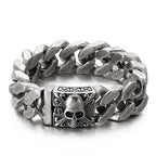 Fongten Gothic Skull Bracelets For Men Ancient Silver Color Stainless Steel Cuban Chain Heavy Bracelet Bangle Jewelry Wholesale