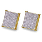 Iced Out Square Stud Earrings — Micro Pave CZ, Gold-Tone