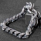 Vintage Chain Link Man Bracelet With Double Dragon Heads Solid Stainless Steel Friendship Men's Bracelets Old Metal
