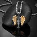 Mens Norse Knight Necklaces Titanium Steel Gold Color Archangel Wings Amulet Pendant Male Jewelry Never Fade Guardian Angel Gift