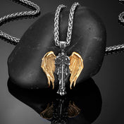 Archangel Wings Sword Pendant Necklace — Gold Stainless Steel