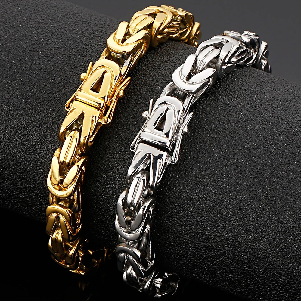 Hiphop Chain Bracelets For Men Never Fade Gold Color Stainless Steel Bracelet Manly Wrist 8.66" Classic Mens Jewellery
