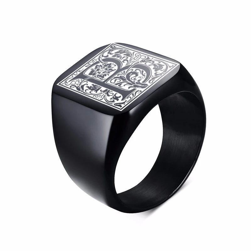 Monogram Black Signet Ring — Stainless Steel