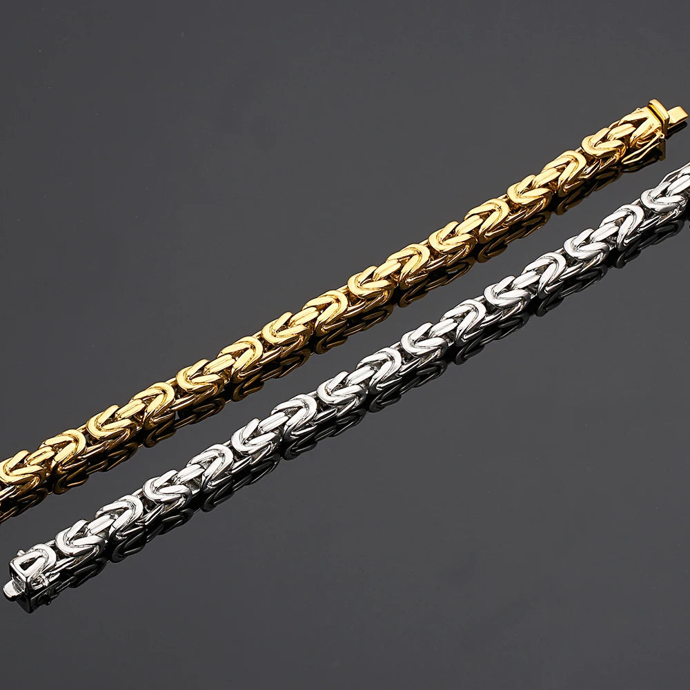 Hiphop Chain Bracelets For Men Never Fade Gold Color Stainless Steel Bracelet Manly Wrist 8.66" Classic Mens Jewellery