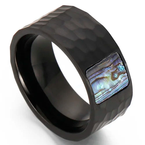 Vintage Stainless Steel Men's Finger-Rings Black Shell Ring For Men Boys Male Mens Jewellery 2022 Items
