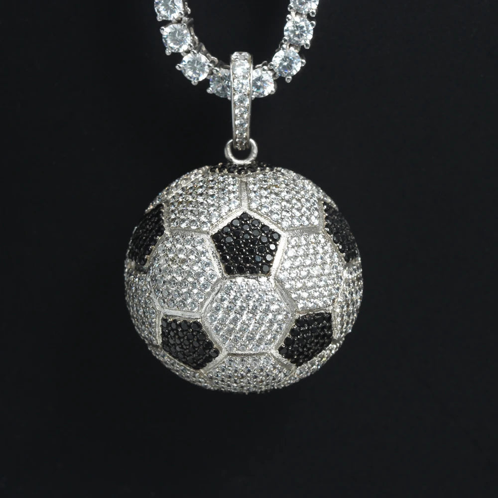 Iced Out Soccer Ball Pendant — Two-Tone Silver Gold