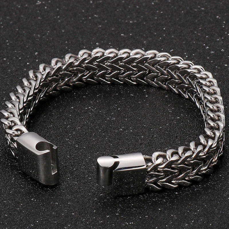 Mens 12MM Width Double Row Chain Wrist Bracelets 6 Color Stainless Steel Bracelet for Man Handles With Magnet Clasp