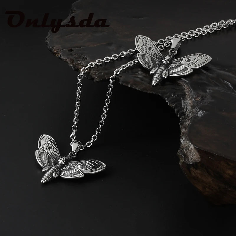 Cool Butterfly Skull Pattern Metal Pendant Necklace For Men Harajuku Vintage Punk Animal Gothic Choker Necklace Jewelry