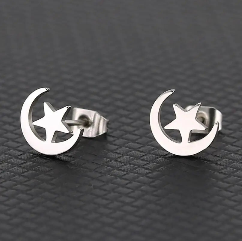 Punk Open Star Stud Earrings Everyday Wear — Stainless Steel