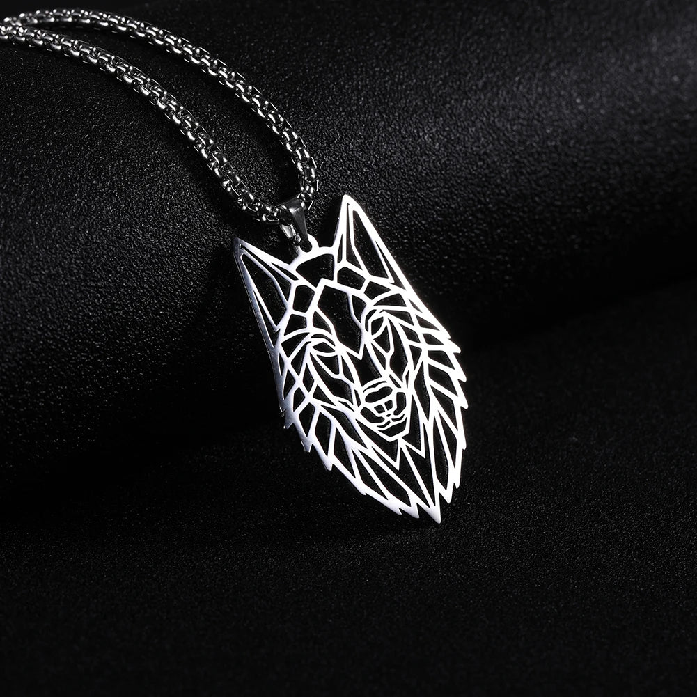 Skyrim Wolf Amulet Cut Out Pendant Necklace Men Women Stainless Steel Hip Hop Box Chain Necklaces Animal Jewelry Birthday Gift