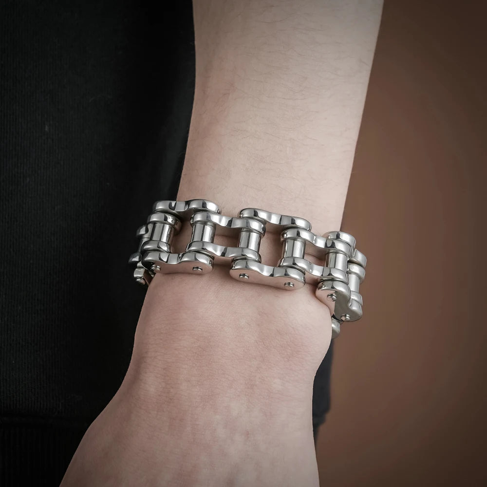22/24CM Long 21MM Wide Bracelet Men Rock And Roll Motorcycle Chain Men's Bracelets Heavy Stainless Steel Bangles Biker