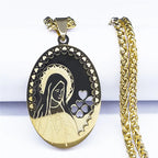 Double Layer Stainless Steel Virgin Mary Medal Pendant Necklace Women/Men Gold Color Long Chain Necklaces Jewelry