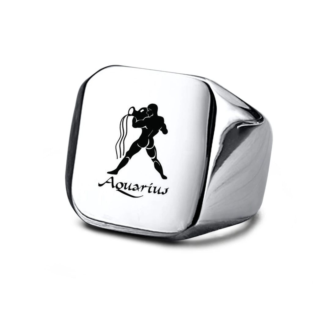 Vnox 18mm Signet Ring For Men Women, The Zodiac 12 Horoscope Constellation Sign Finger Band, Stainless Steel Aries Punk