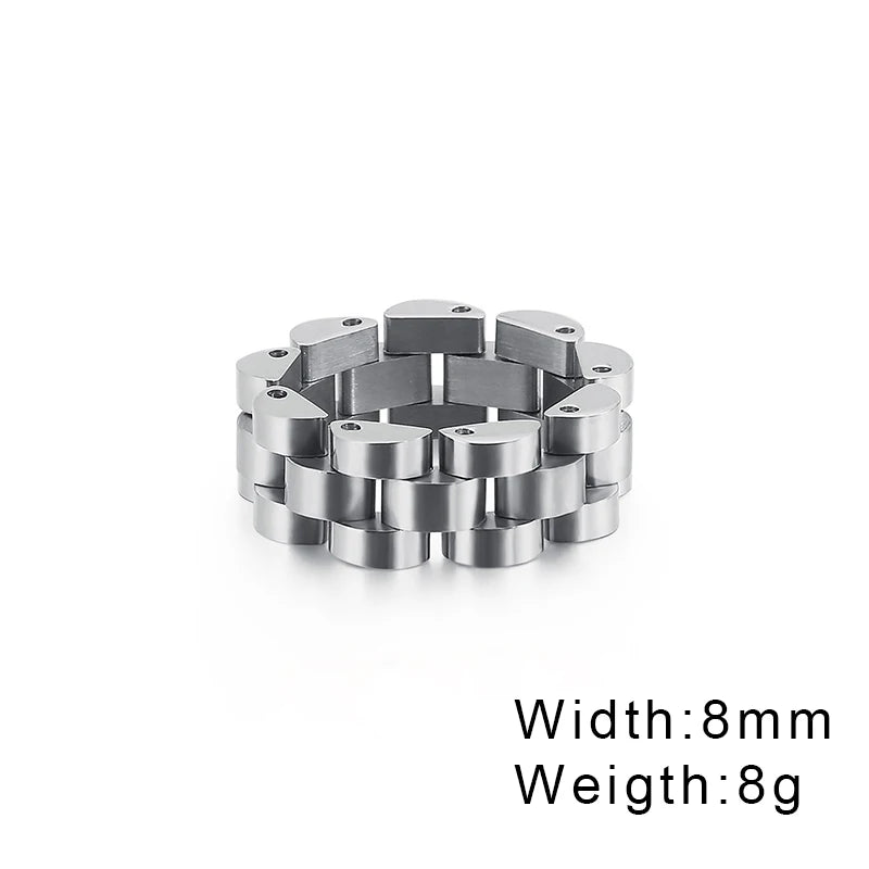 Fongten Retro Watch Link Chain Men Ring Stainless Steel Rock Biker Finger Men and Women Punk Couple Rings Fashion Jewelry Gift