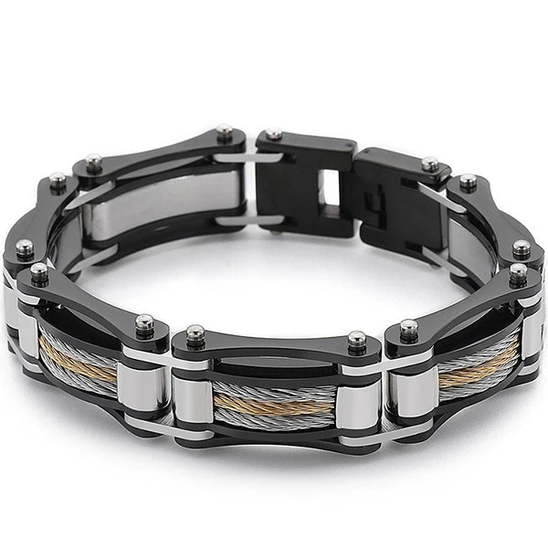 15MM Twist Chain Bracelet Man 18K Gold Color Men's Bracelets On Hand Heavy Stainless Steel Mannen Armband Jewellery