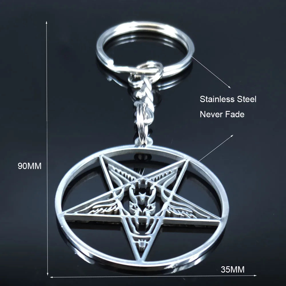 Baphomet Steel Ring Large Hollow Keychains Goat