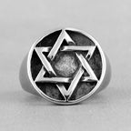 Judaism Hexagram Star of David Stainless Steel Mens Rings Religion for Male Boyfriend Biker Jewelry Creativity Gift