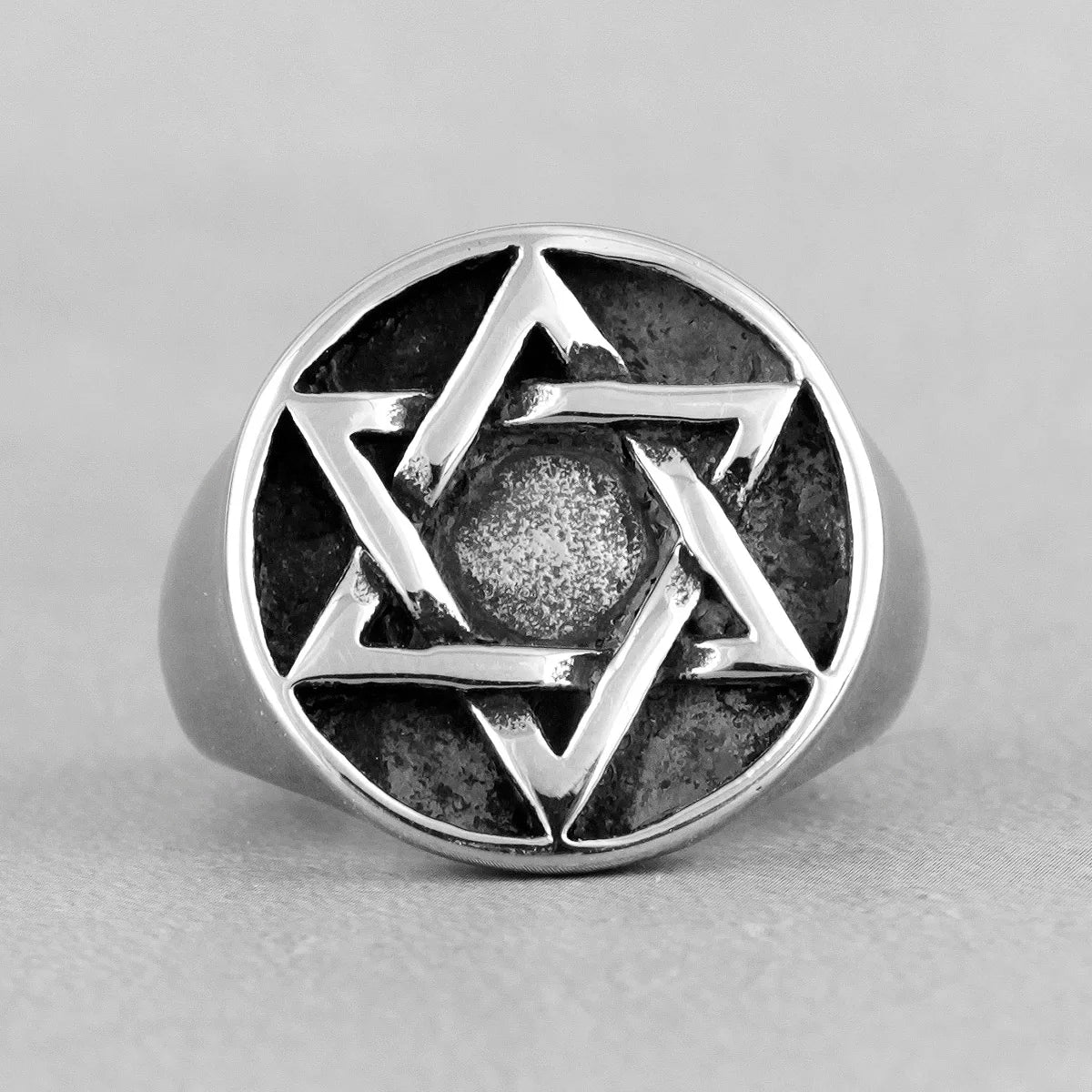 Judaism Hexagram Star of David Stainless Steel Mens Rings Religion for Male Boyfriend Biker Jewelry Creativity Gift