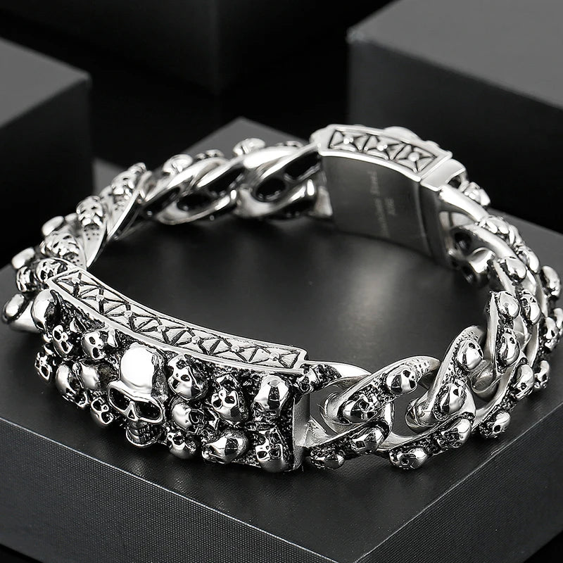 Steampunk Rock Skull Bracelet for Men In Waterproof Stainless Steel Skeleton Men's Bracelet Man Bike Jewelry Boys