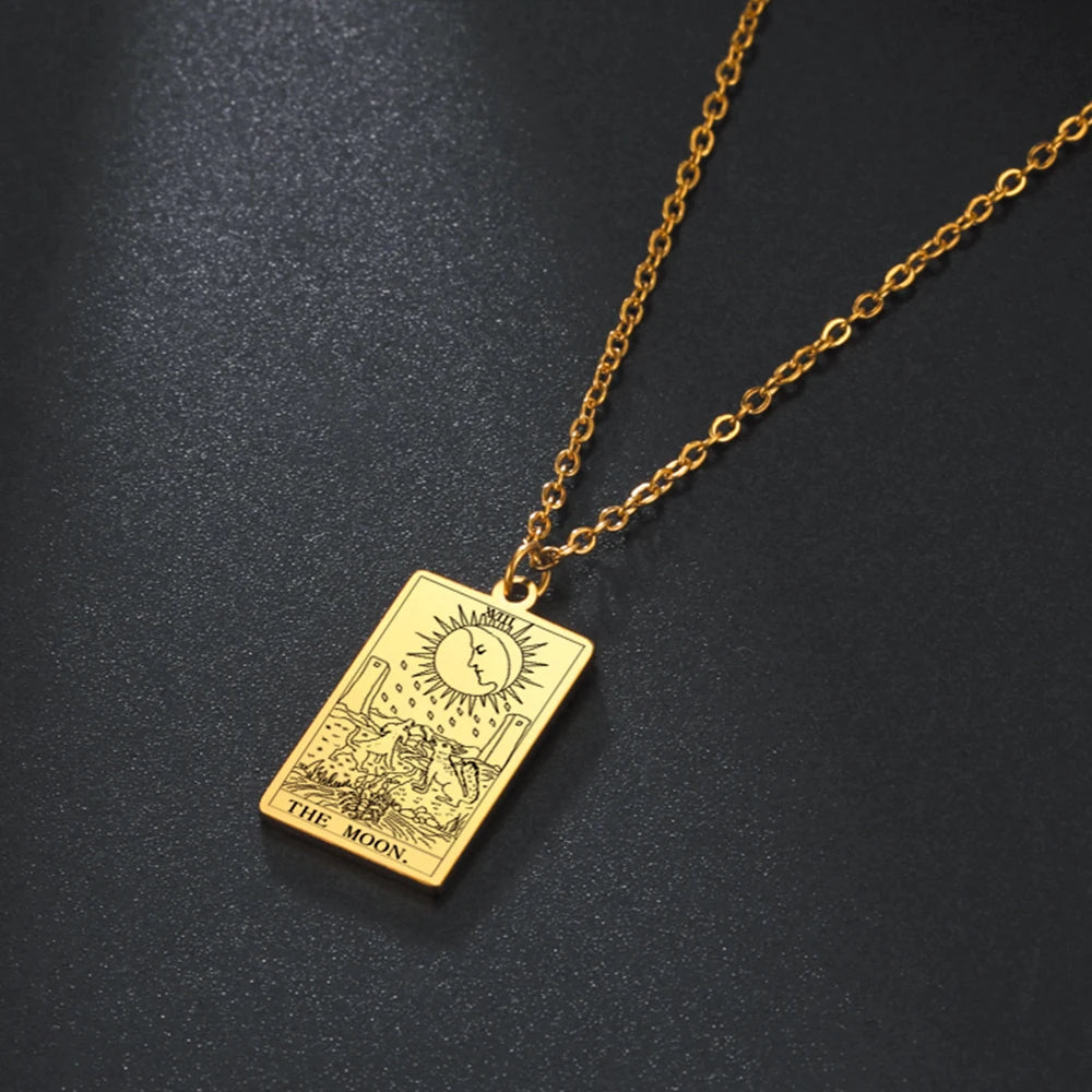 LIKGREAT Tarot Card Necklace Major Arcana Tarots Stainless Steel Necklaces Divination Jewelry Birthday Gift for Women
