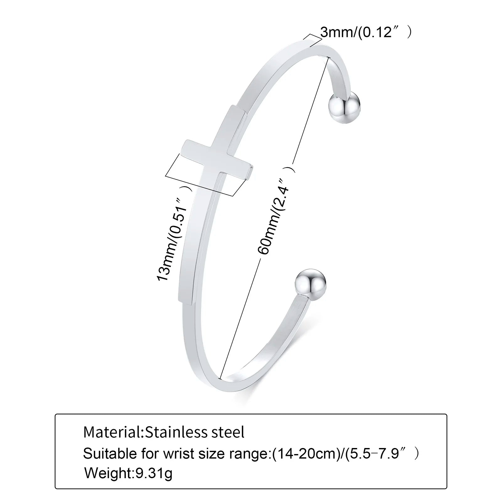 Cross Cuff Bangle Bracelet — Stainless Steel