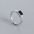 WANTME Silver Men Ring Punk Black Square 925 Sterling Silver Gothic Adjustable Rings for Women Simple Fine Hip Hop