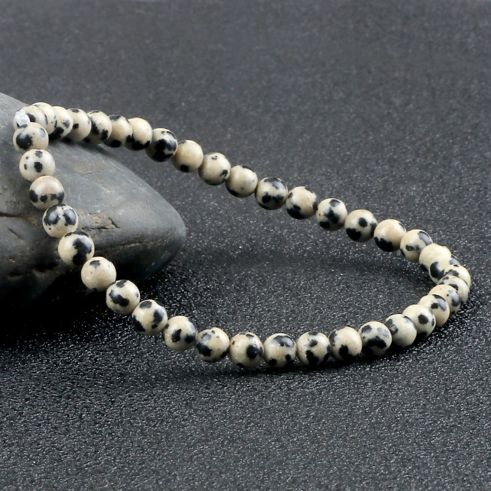 Fashion 4/6/8mm Stone Beads Prayer Bracelets For Women Men Spotted Stone Dalmatian Bead Bangle Yoga Healing Friend