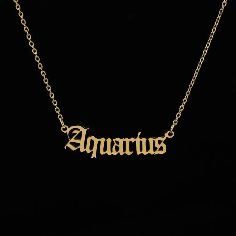 Personalize Jewelry Leo Zodiac Sign Astrology Necklace Star Sign 12 Constellation Old English Letter Aries Necklaces Gift